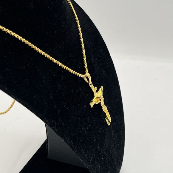 GOLD Tone  INRI CRUCIFIX Cross on 24” Palma CHAIN Christian Jesus Catholic - Picture 5 of 7